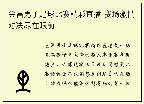 金昌男子足球比赛精彩直播 赛场激情对决尽在眼前